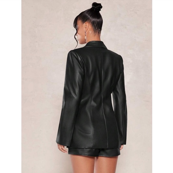 Black Faux Leather Jacket Blazer PU Leather - Picture 10 of 13